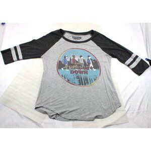 Stranger Things Raglan Sleeve Baseball Tee With "The Upside Down" Graphic Gray/B